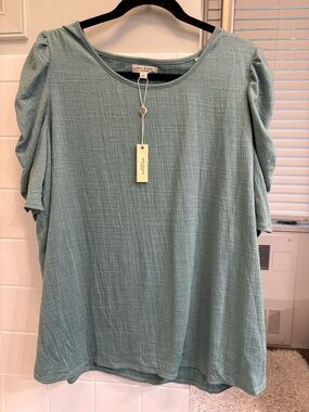 2X NWT Max Studio Short Sleeve Textured Tee in Seafoam Green plus size shirt top